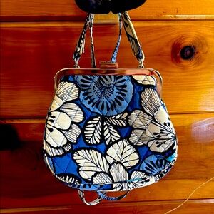 Vera Bradley Blue and Cream Shoulder Bag with Floral Design